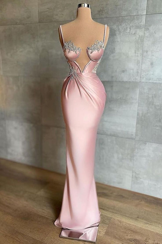 preppydressess-Pink Beaded Elegant Long Satin Ball Gown Evening Dress Party Dress gh5030