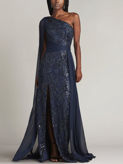 Off-shoulder Lace Solid Color Maxi Dress