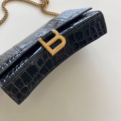 Balenciaga croc embossed hourglass XS top handle bag