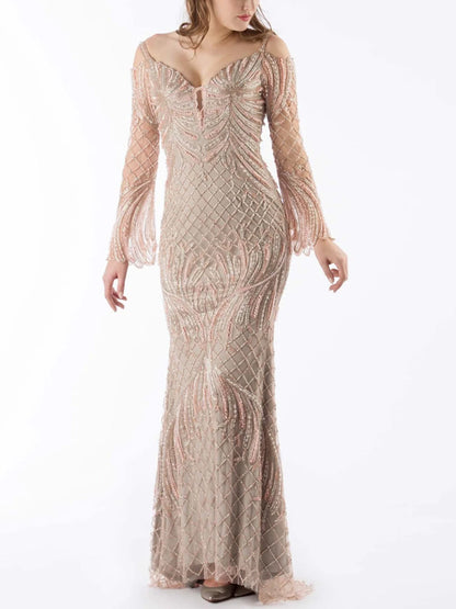 Off-the-shoulder Sequins Maxi Dress