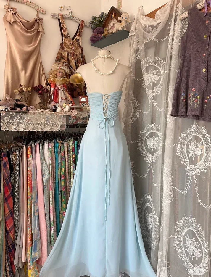 Baby Blue A Line Sweetheart Neck Beaded Chiffon Prom Dress Graduation Prom Dress SH2581