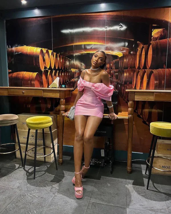 Trendy Pink Off The Shoulder Short Prom Dress,Homecoming Dress  SH723