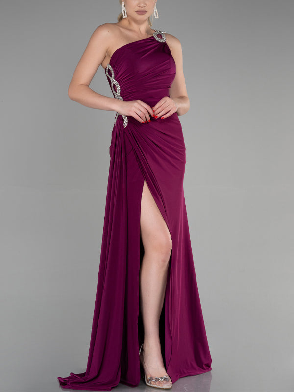 Off-shoulder Solid Color Maxi Dress