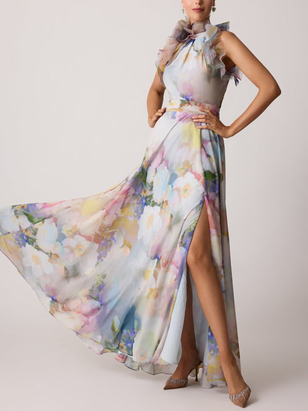 Chiffon Watercolor Organza Halter Gown