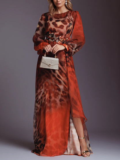 Elegant Chiffon Leopard Print Ladies Dress