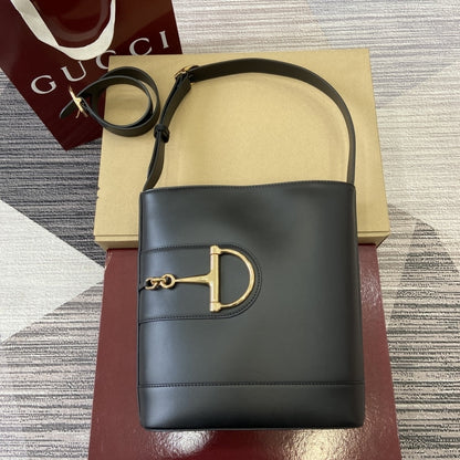GUCCI 73 SMALL BUCKET BAG BLACK SMOOTH LEATHER 20CM 833660 AAEC2 1000