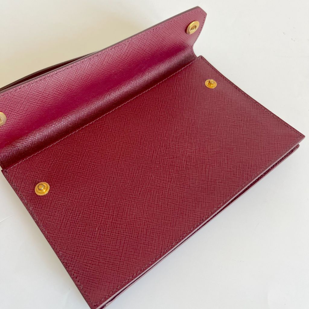 Prada Burgundy Saffiano Leather Mini Clutch Bag