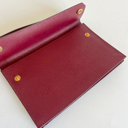 Prada Burgundy Saffiano Leather Mini Clutch Bag