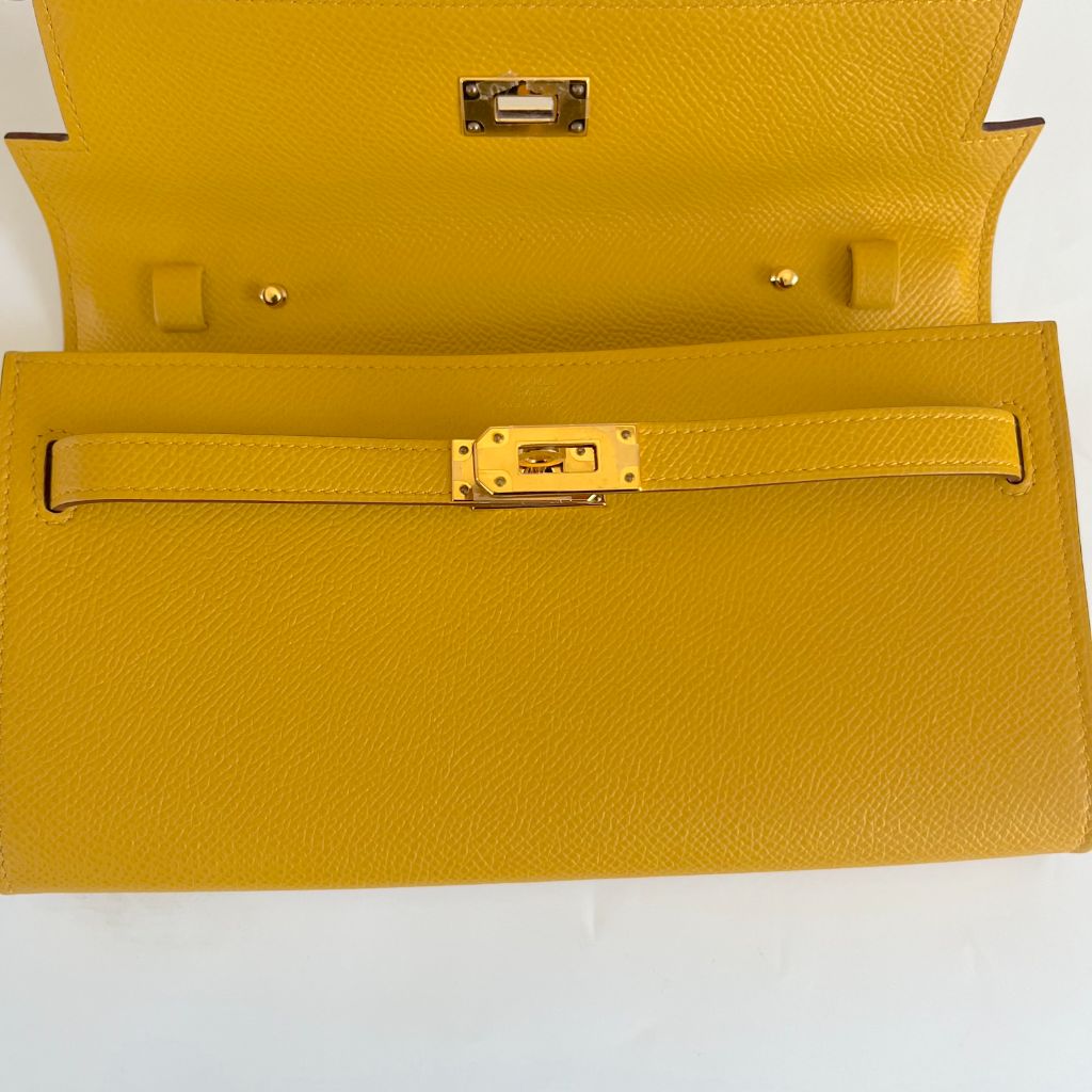 Hermes Kelly To Go Wallet Jaune d'or Epsom Leather with gold hardware