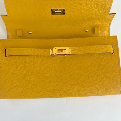Hermes Kelly To Go Wallet Jaune d'or Epsom Leather with gold hardware