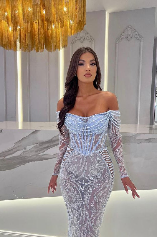 loveedsTM-Sexy off-shoulder long-sleeved dress-vx