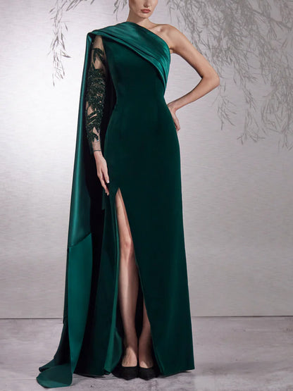 Off-shoulder Corduroy Solid Color Maxi Dress