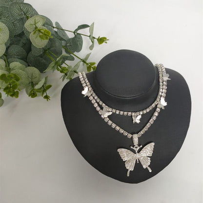 Personalized Butterfly Rhinestone Double Diamond Chain Necklace