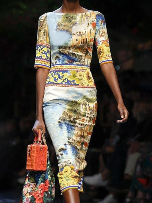 Artistic Urban Retro Print Dress