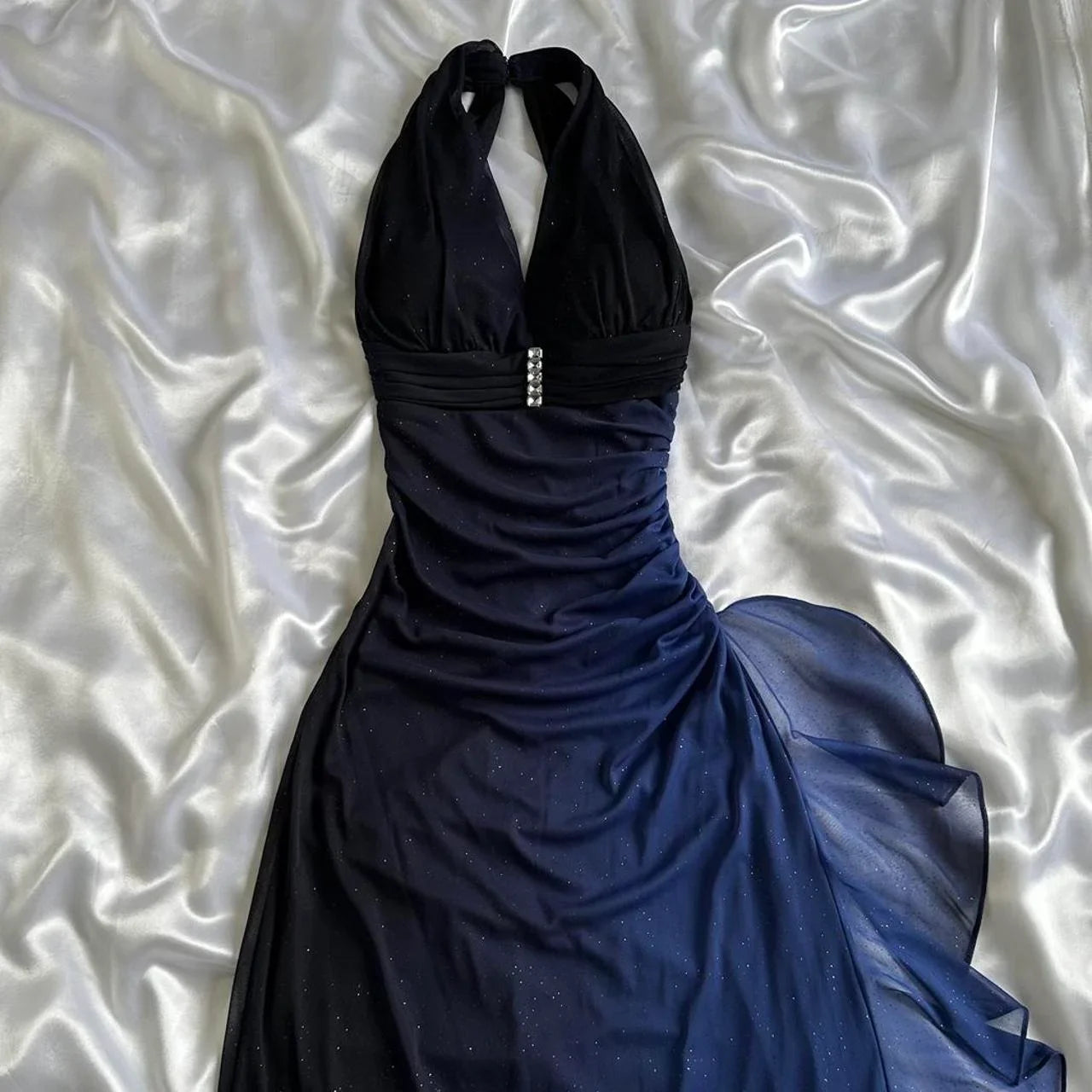 Dark blue/Purple shiny elegant exquisite beaded strap long chiffon prom, evening dress, party dress, graduation dress gh3507