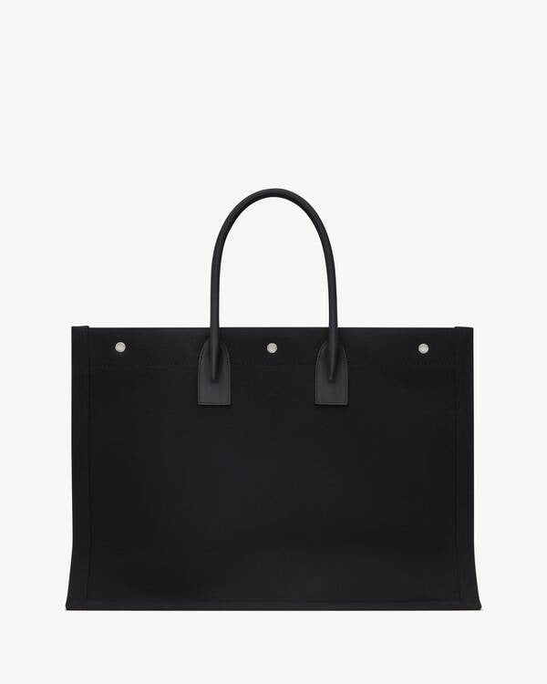 Saint Laurent Paris Rive Gauche Canvas Tote Bag Cotton NOIR ET BLANC 18.8 X 14.1 X 6.2 IN