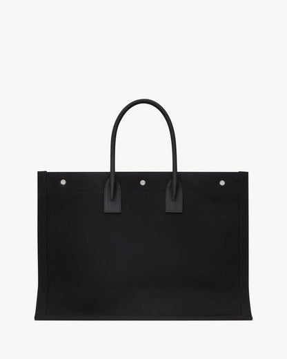 Saint Laurent Paris Rive Gauche Canvas Tote Bag Cotton NOIR ET BLANC 18.8 X 14.1 X 6.2 IN