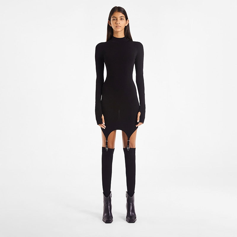 loveedsTM- Spring Sexy Party Mini Dress With Stocking Women Elegant Evening Dress Female Casual Bodycon Dresses Vintage Black White