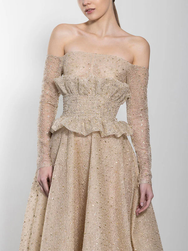 Solid Color Sequined Tube Top Maxi Dress