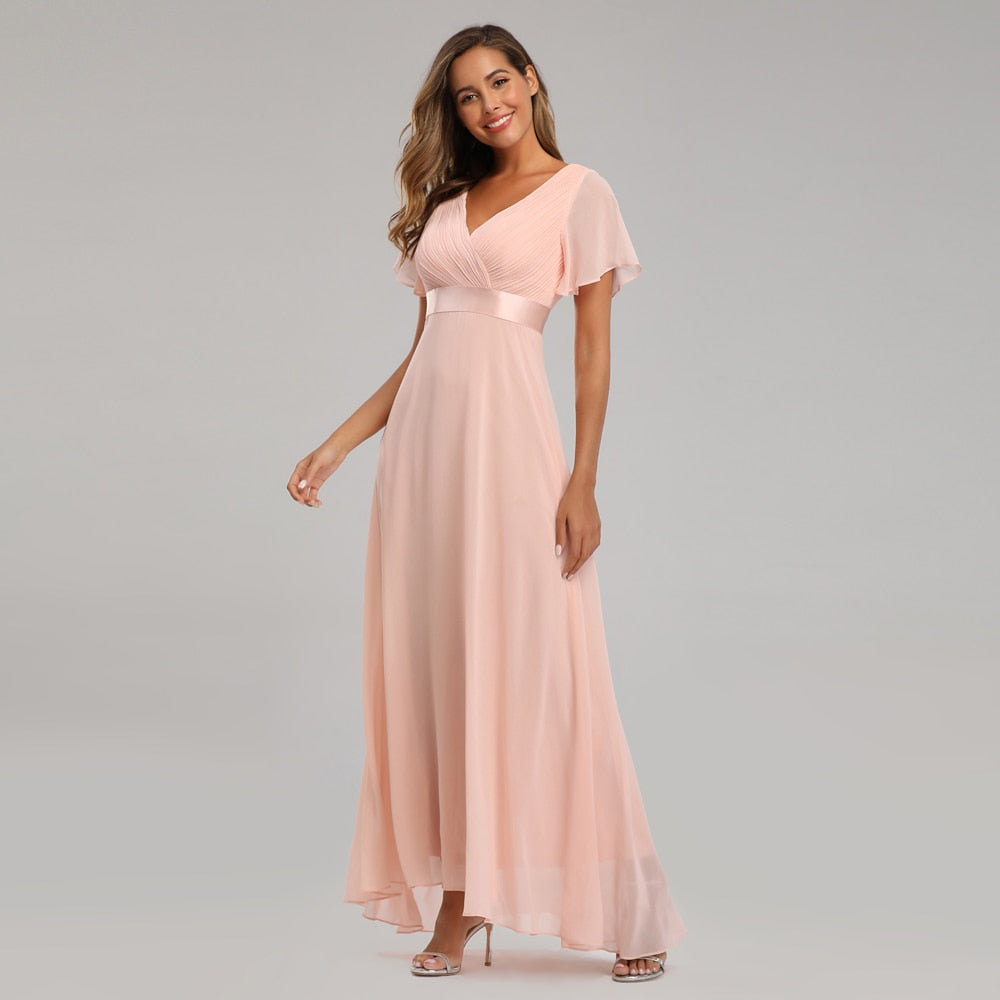 loveedsTM- Evening Dresses Elegant V-Neck Ruffles Chiffon Formal Evening Gown  Robe Vestidos De fiesta Dress for Wedding Party