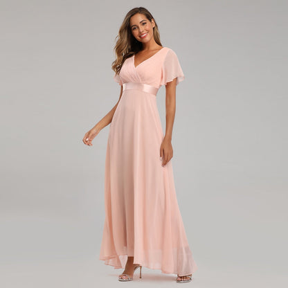 loveedsTM- Evening Dresses Elegant V-Neck Ruffles Chiffon Formal Evening Gown  Robe Vestidos De fiesta Dress for Wedding Party