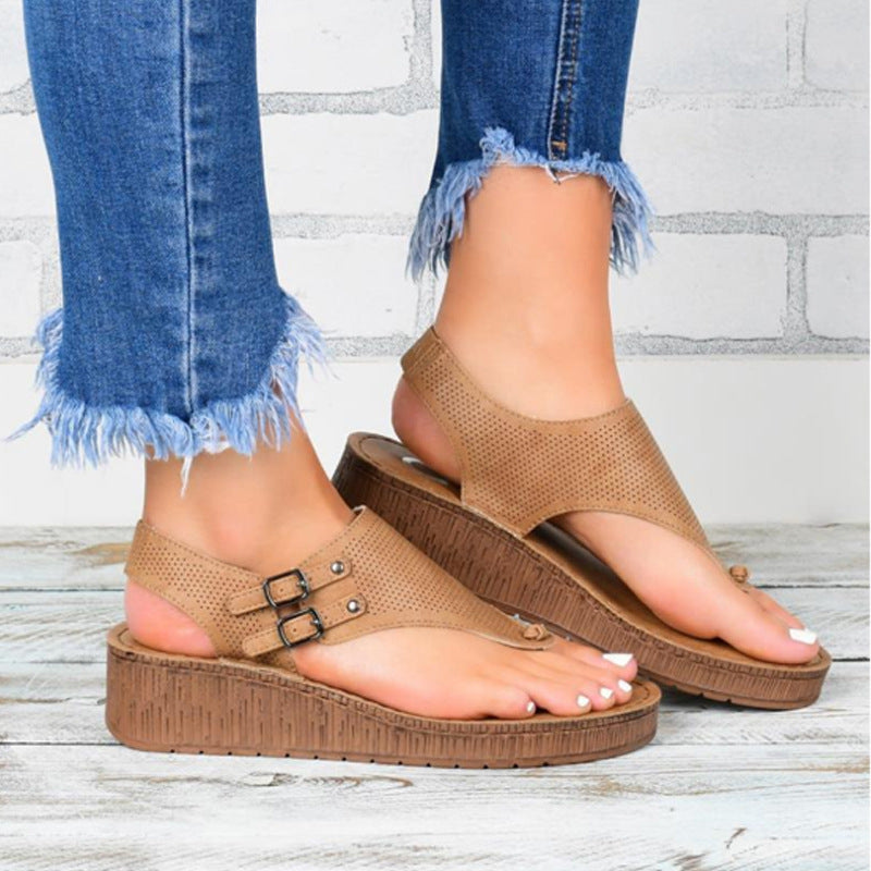 Women's low-heel buckle rubber sandals