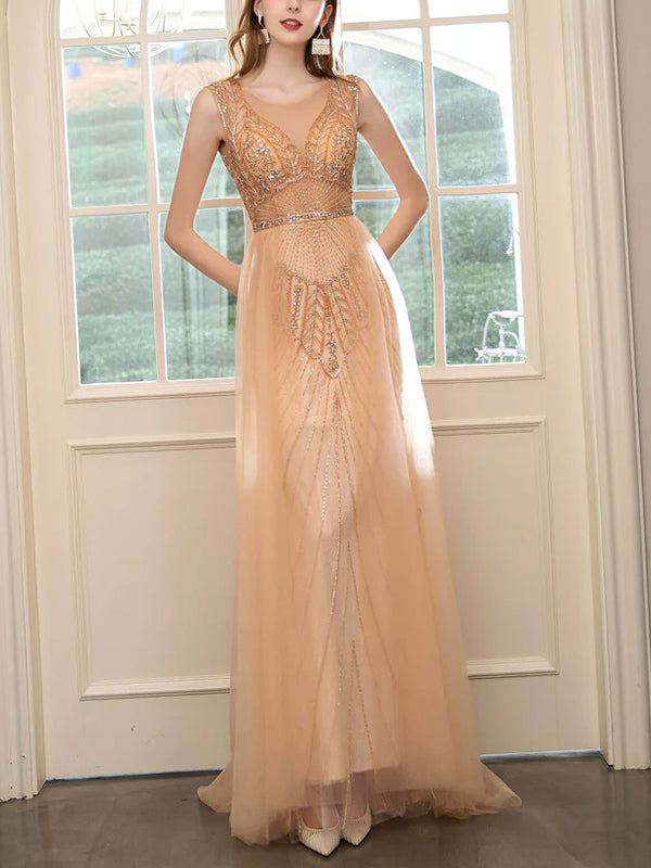 Round Neck Sleeveless Mesh Maxi Dress