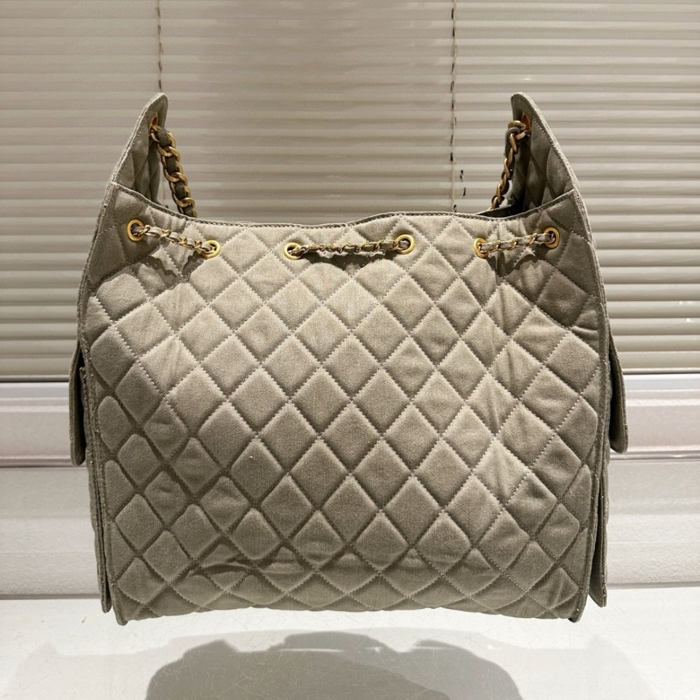 CHANEL 25C SMALL HOBO BAG SUEDE GREY 34CM