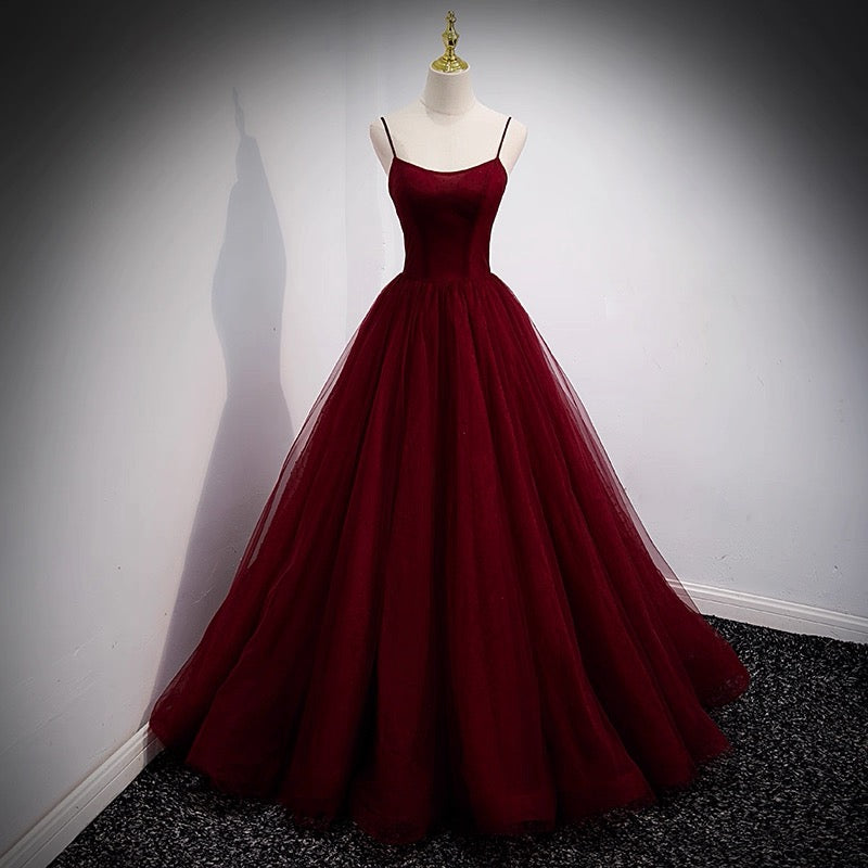 Elegant Ball Gown Spaghetti Straps Burgundy Long Prom Dresses Party Dress Summer 20th Birthday Outfits 18th Birthday Dresses For Teens DH128
