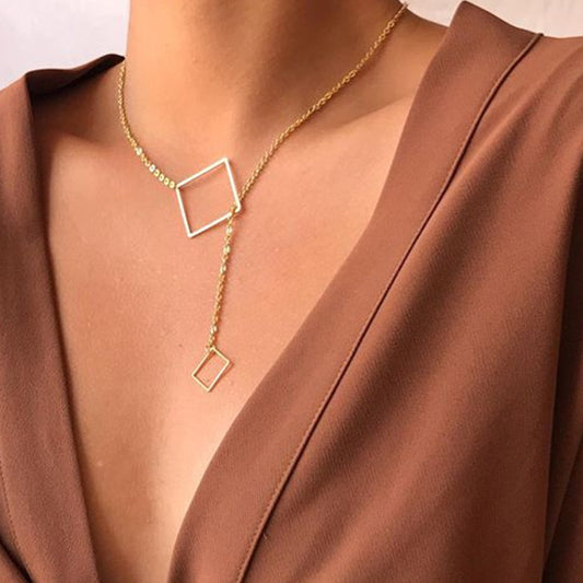 Creative Retro Simple Geometric Square Pendant Necklace