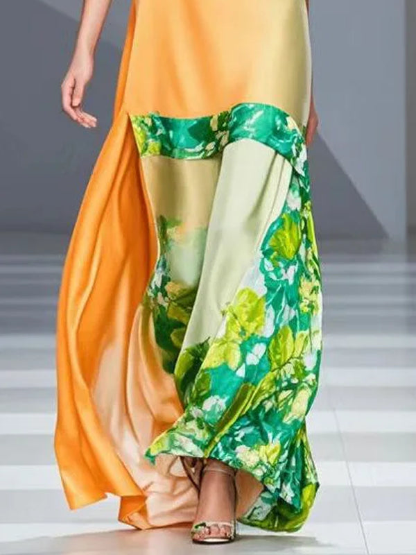 Orange Printed Fitted Silk Robe Dress