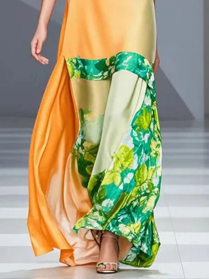 Orange Printed Fitted Silk Robe Dress