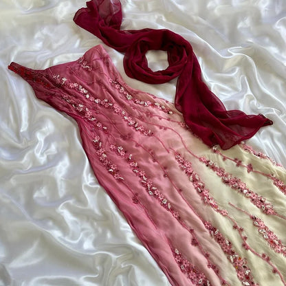 Pink gradient gorgeous fashion exquisite beading long chiffon elegant ball gown evening dress party dress gh3288