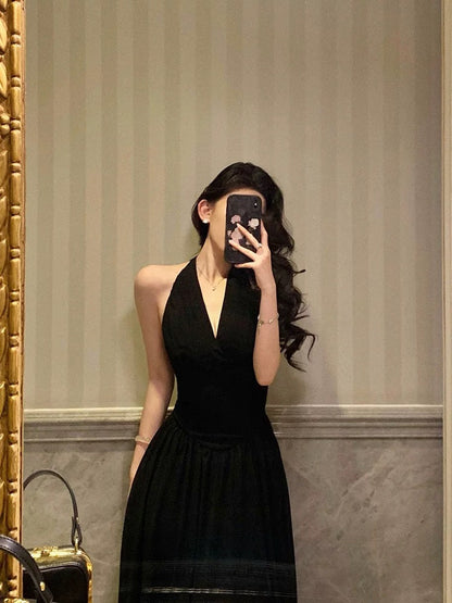 Sexy A Line Halter Black Sleeveless Prom Dresses Party Dress Summer Birthday Outfits 18th Birthday Dresses W819