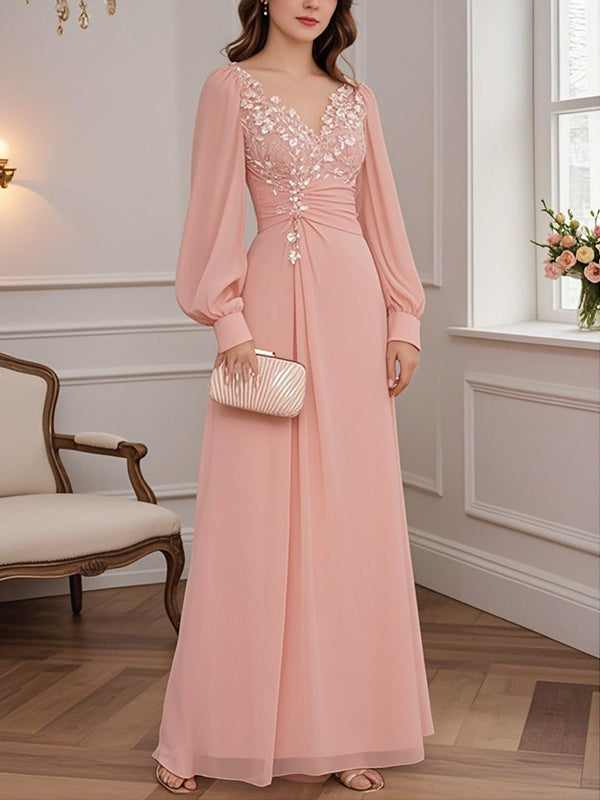 Chiffon Elegant Puff Sleeve Women's Dress