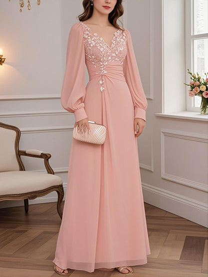 Chiffon Elegant Puff Sleeve Women's Dress