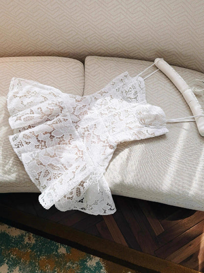 Simple A Line Spaghetti Straps Lace White Short Formal Homecoming Dresses Party Graduation Dress Hoco Dresses DH2782