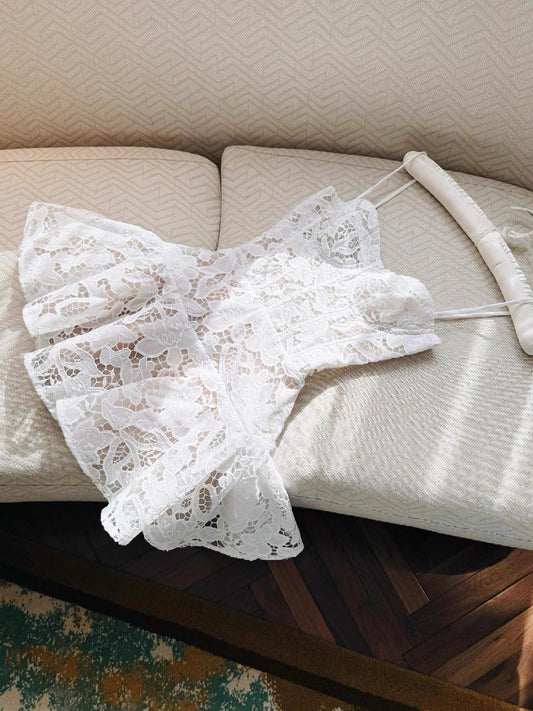 Simple A Line Spaghetti Straps Lace White Short Formal Homecoming Dresses Party Graduation Dress Hoco Dresses DH2782