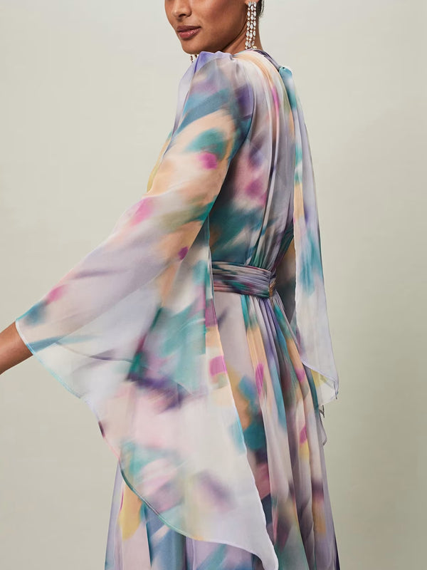 V-neck Irregular Cuffs Chiffon Temperament Women's Dress