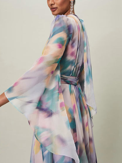 V-neck Irregular Cuffs Chiffon Temperament Women's Dress