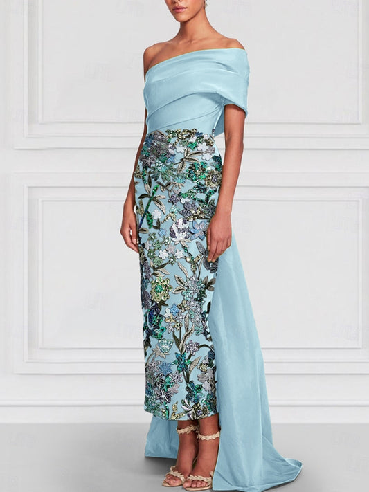 Elegant Teal Floral Embroidery Mother of the Bride Dress