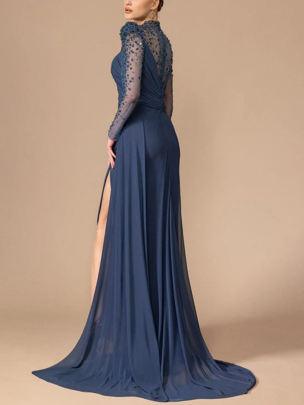 Round Neck Solid Color Sequins Maxi Dress