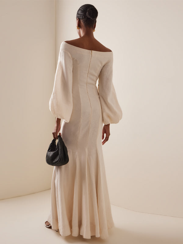 Off-shoulder Embroidery Maxi Dress