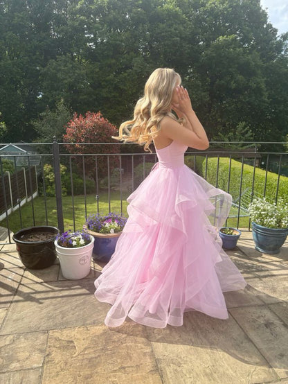 Pink fashion sweet long elegant tulle floor-length ball gown evening gown graduation gown coming of age ceremony gown gh3352