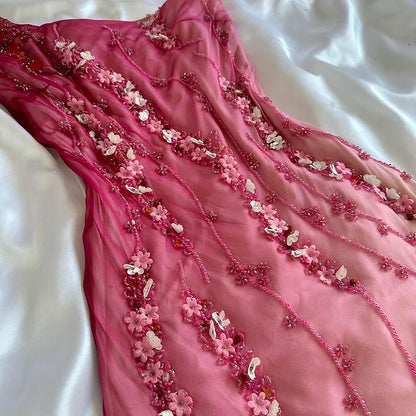 Pink gradient gorgeous fashion exquisite beading long chiffon elegant ball gown evening dress party dress gh3288