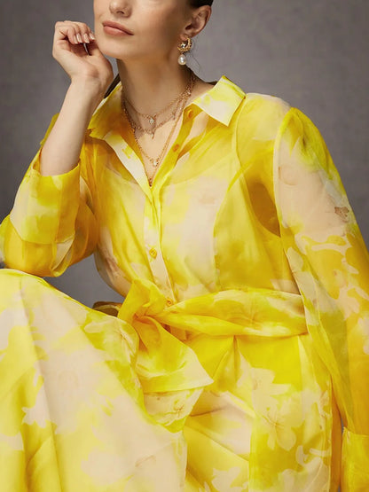 Floral Vacation Regular Fit Shirt Dress With Belt