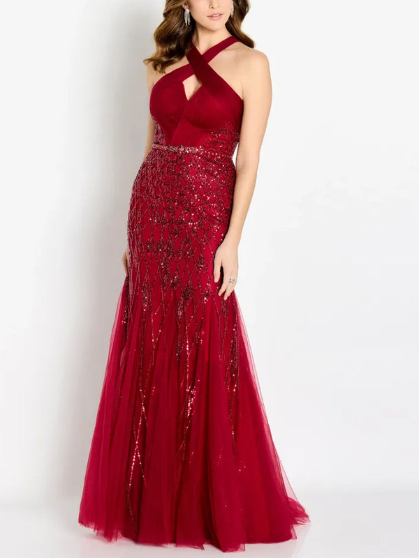 Cross Halter Solid Color Maxi Dress