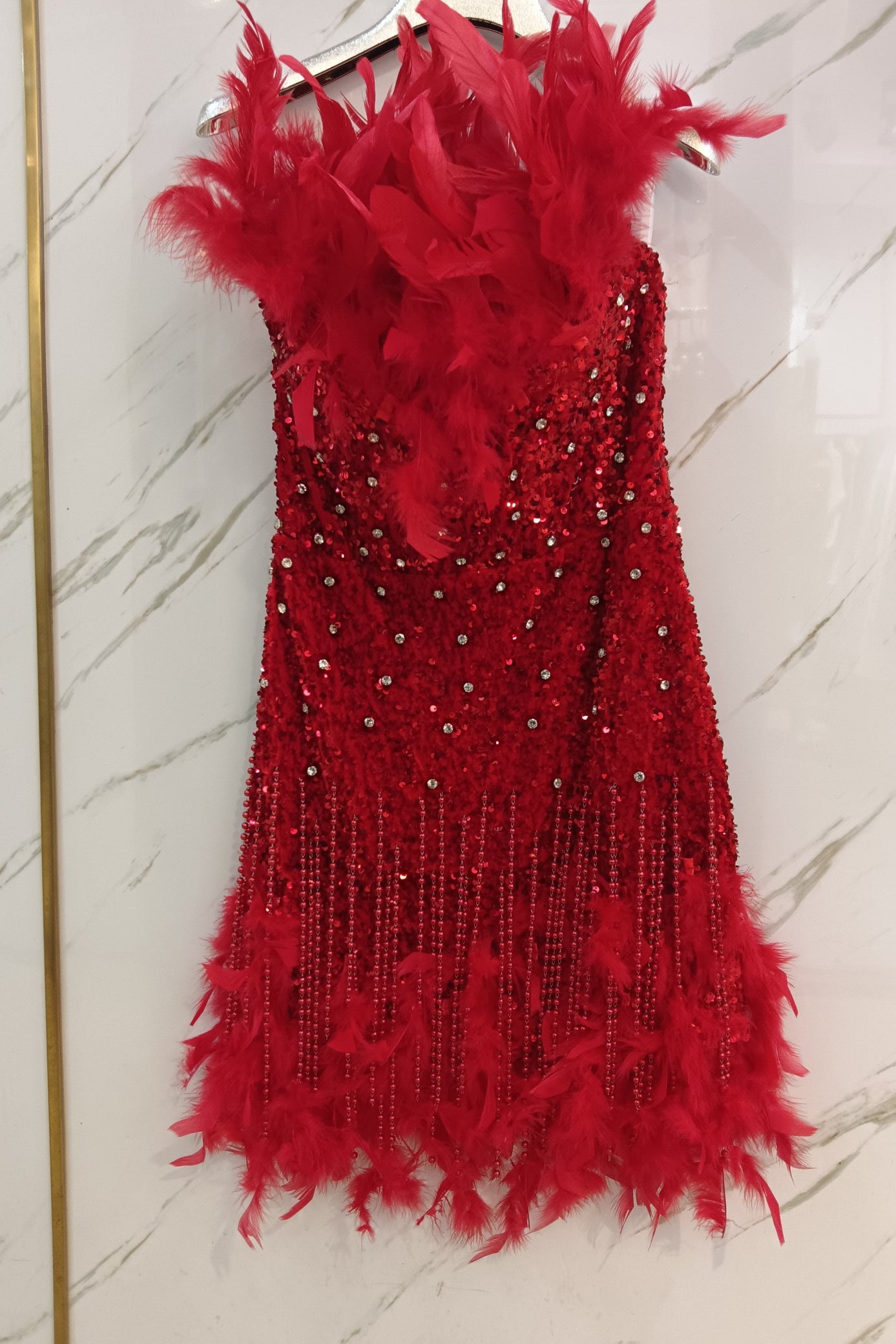 loveedsTM-Red feather short heavy-duty tube top dress-vx