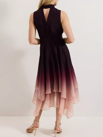 Gradient Pleated Chiffon Sleeveless Women's Dress