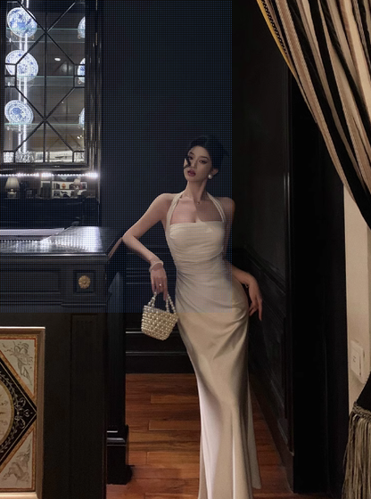 Sexy Sheath Halter White 18th Birthday Dress Long Party Birthday Outfits For Women DP0157